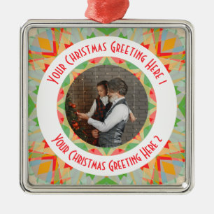 Custom Christmas Star Merry Green Photo Greeting Metal Ornament