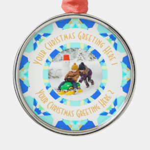 Custom Christmas Star Modern Blue Photo Greeting Metal Ornament