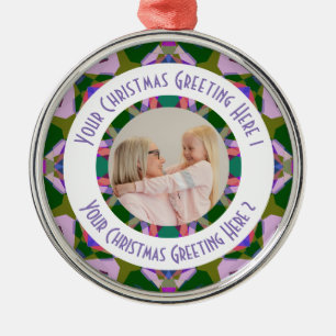 Custom Christmas Star Modern Green Photo Greeting Metal Ornament