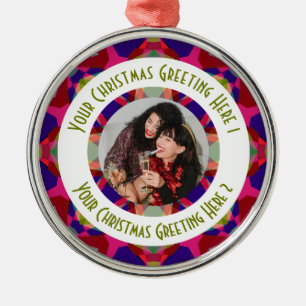 Custom Christmas Star Modern Pink Photo Greeting Metal Ornament