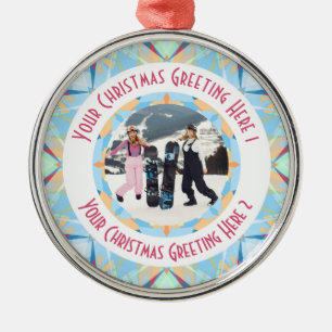 Custom Christmas Star Winter Blue Photo Greeting Metal Ornament