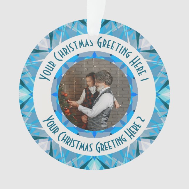 Custom Christmas Star Winter Blue Photo Greeting Ornament (Front)