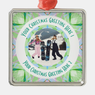 Custom Christmas Star Winter Green Photo Greeting Metal Ornament