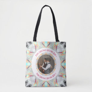 Custom Christmas Star Winter Grey Photo Greeting Tote Bag