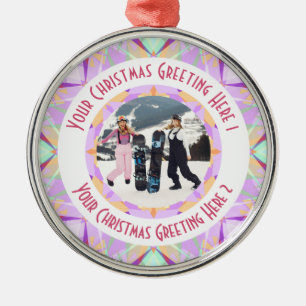Custom Christmas Star Winter Purple Photo Greeting Metal Ornament