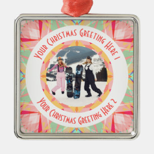 Custom Christmas Star Winter Red Photo Greeting Metal Ornament