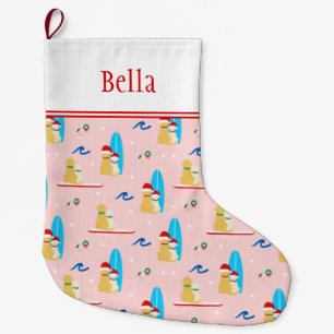 Custom Christmas Surfing Dogs, Seagulls Stocking
