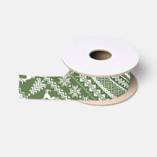 Custom Christmas sweater green fair isle pattern Satin Ribbon