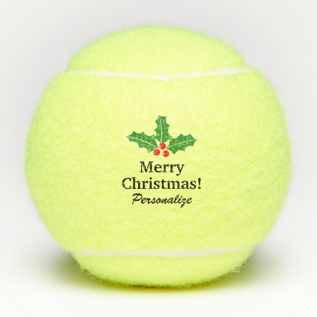Custom Christmas tennis balls with holly leaf logo (Front)