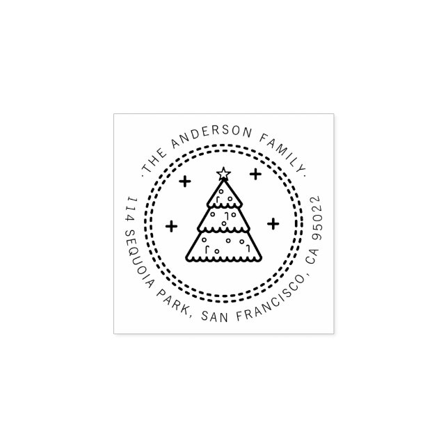 Custom Christmas Tree Family Name Return Address Rubber Stamp (Imprint)