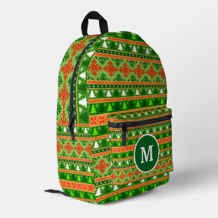 CUSTOM CHRISTMAS TREE GREEN WHITE RED ORNAMENTS  PRINTED BACKPACK