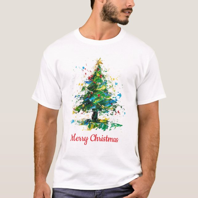 Custom Christmas Tree Oil Painting Style T-Shirt (Front)