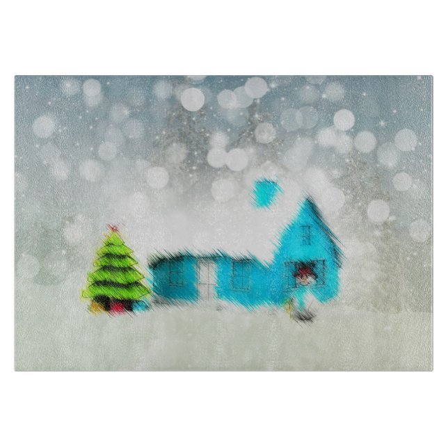 Custom Christmas Tree Snow Man House Cutting Board (Front)