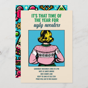 Custom Christmas Ugly Sweater Party Pop Art Invitation