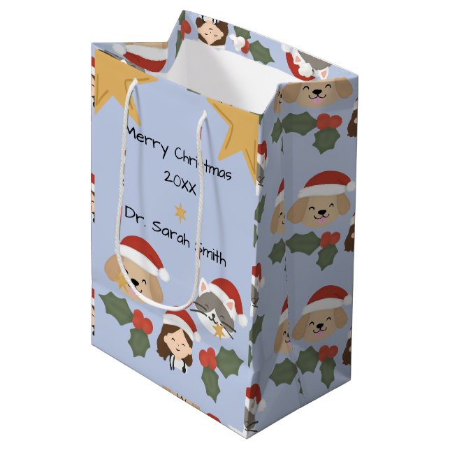 Custom Christmas Vet Friends Medium Gift Bag (Front Angled)