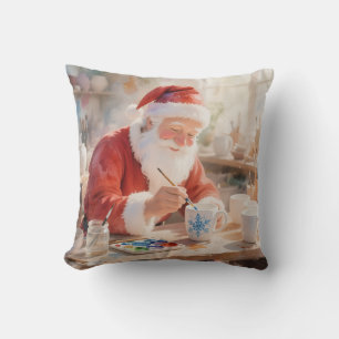 Custom Christmas Watercolor Santa Workshop Photo Cushion