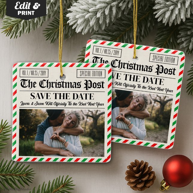 Custom Christmas Wedding Announcement Newspaper Ceramic Ornament (Custom Christmas Wedding Announcement Newspaper Ceramic Ornament)