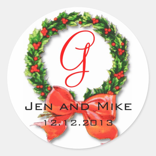 Custom Christmas Wedding Monogram G Sticker (Front)