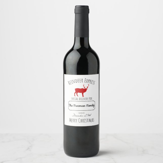Custom Christmas Wine Label Gift-Reindeer Express  (Front)