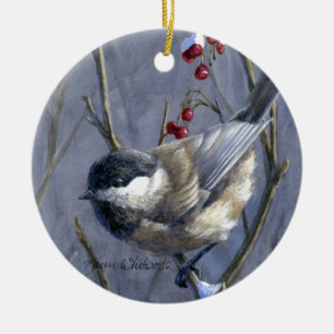 Custom Christmas Winter Chickadee Bird Ornament