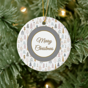 Custom, Christmas Winter Trees Rustic Ceramic Ornament