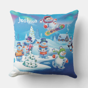 Custom Christmas winter wonderland snowmen cushion