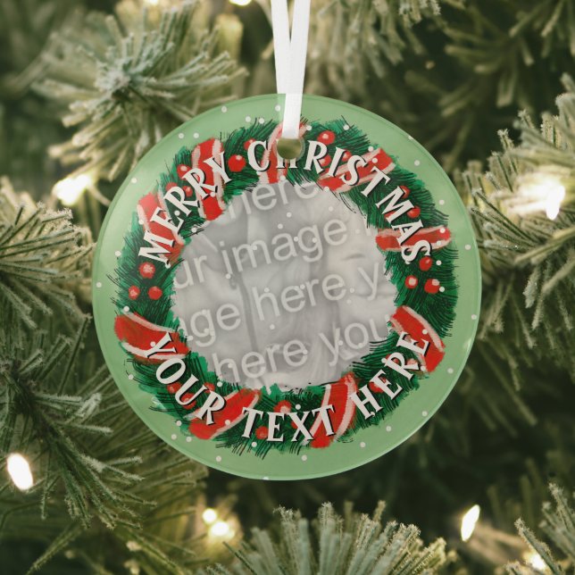 Custom Christmas wreath border custom photo Glass  Tree Decoration (Insitu)