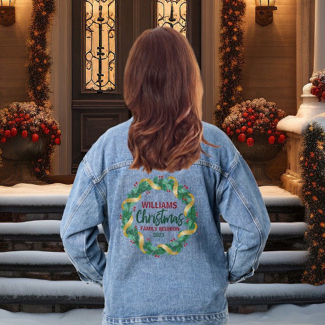 Custom Christmas Wreath Family Party Denim Jacket (Creator Uploaded)