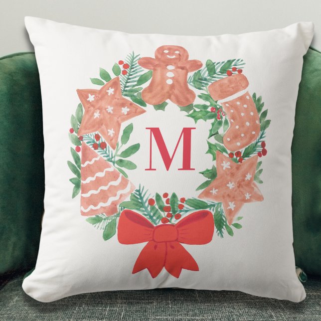 Custom Christmas Wreath Monogram Cushion (Creator Uploaded)