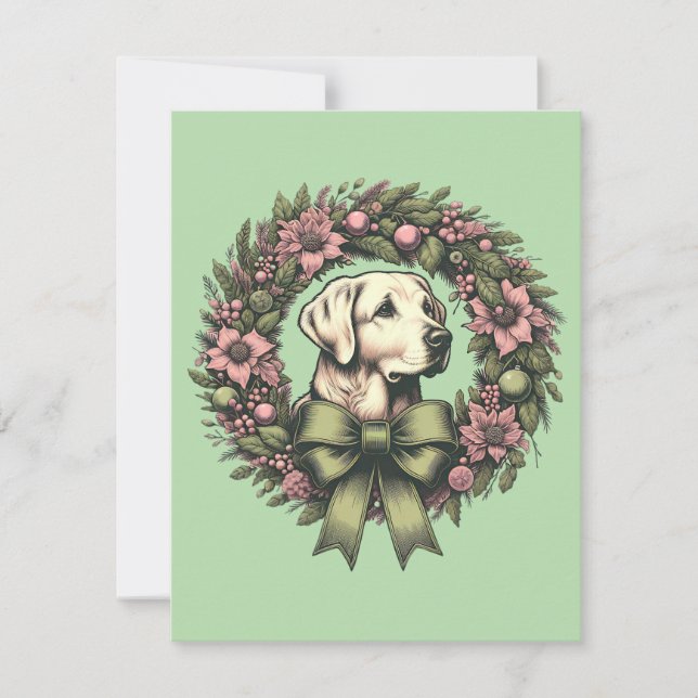 Custom Christmas Yellow Labrador Wreath Card (Front)