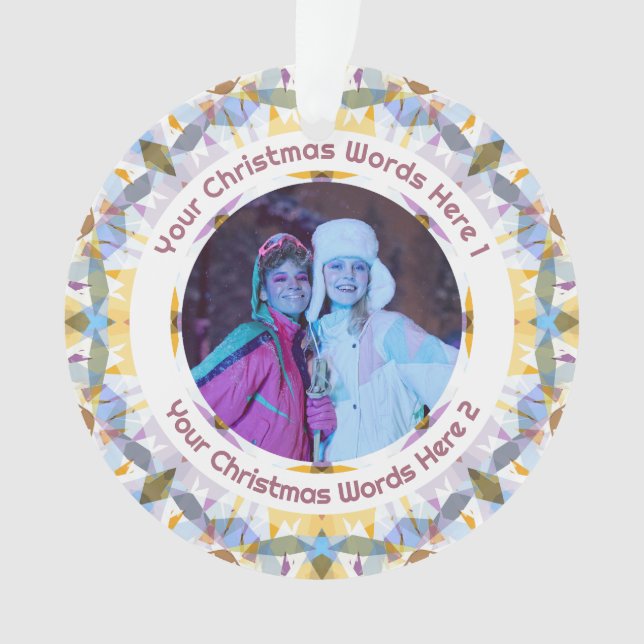 Custom Christmas Yellow Purple Family Photo Gift Ornament (Front)