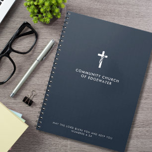  Custom Church Sermon Modern Cross Navy Faith Notebook