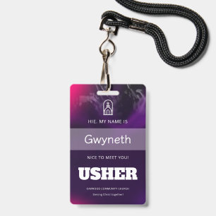Custom Church Usher Ministry Name Badge Template ID Badge