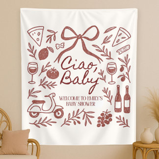 Custom Ciao Baby Shower Photo Backdrop Personalise Tapestry