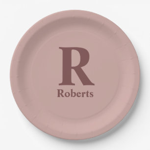 Custom Cinnamon Rose Initial/First/Family Name Paper Plate