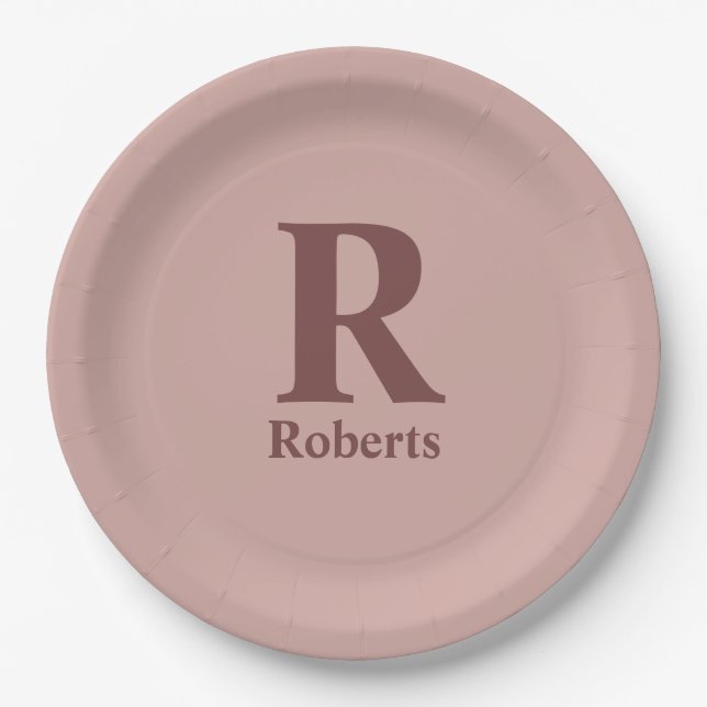 Custom Cinnamon Rose Initial/First/Family Name Paper Plate (Front)