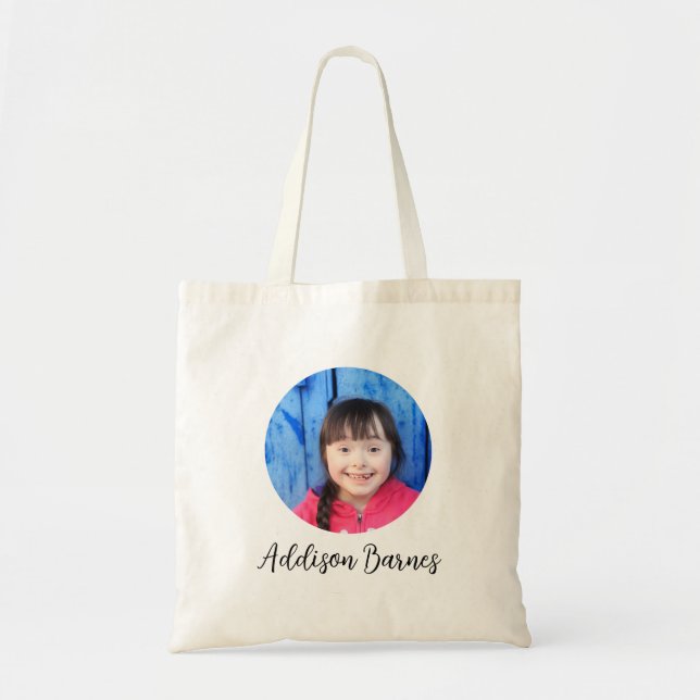 Custom Circle Frame Photo and Monogram Tote Bag (Front)