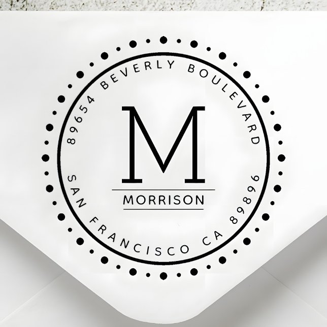 Custom Circular Border | Monogram Return Address Rubber Stamp (Creator Uploaded)