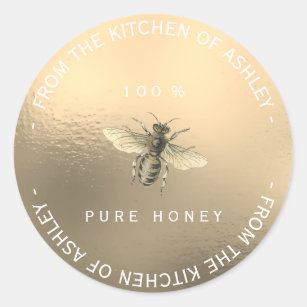 Custom Circular Homemade Honey Bee Gold Glass Classic Round Sticker