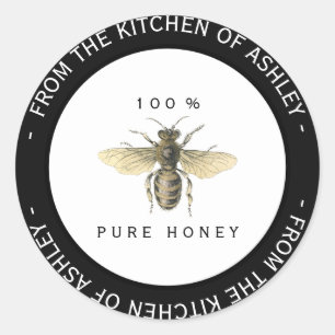 Custom Circular Homemade Honey Kitchen Black Bee Classic Round Sticker