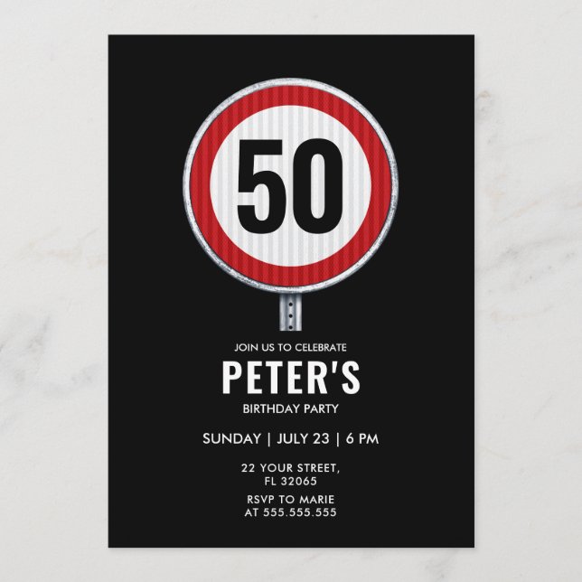Custom circular road sign with your age  invitation (Front)