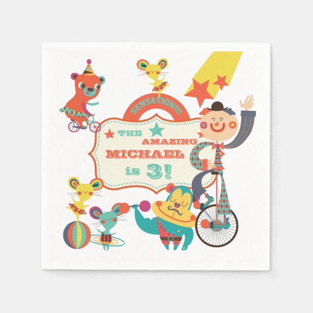 Custom Circus Acts Birthday Paper Napkins (Front)
