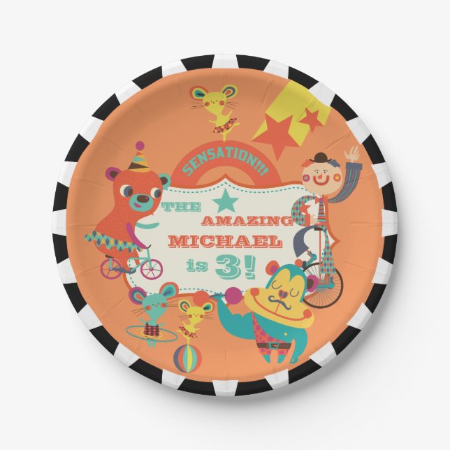 Custom Circus Acts Birthday Paper Plates (Front)