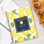 Custom Citrus Lemon Botanical Pattern  Notebook<br><div class="desc">This lemon pattern design and a navy blue square on the front where you can customise it with your name,  the purpose,  and the volume if you would like that.</div>