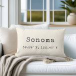Custom City Coordinates Throw Pillow | Ivory<br><div class="desc">Show your love for your hometown or current city with our custom coordinates lumbar throw pillow. Shown for Sonoma, California, our neutral ivory cream pillow features your city name and latitude and longitude in charcoal vintage typewriter lettering. Enter your city name and coordinates using the fields provided, or use the...</div>