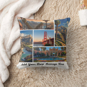Custom City Landmarks Travel Photo Collage Cushion