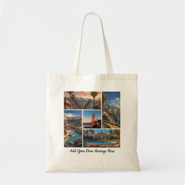 Custom City Landmarks Travel Photo Collage Tote Bag (Front)