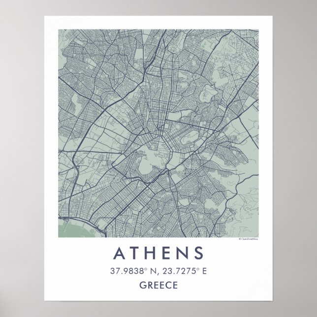 Custom City Map Athens Greece Wall Art Poster (Front)
