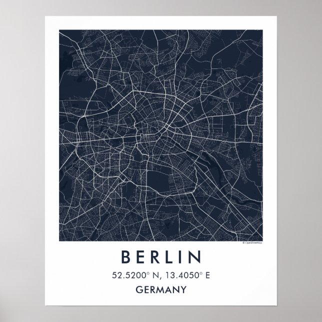 Custom City Map Berlin Germany Wall Art Poster (Front)