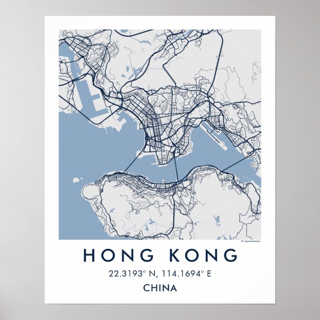 Custom City Map Hong Kong China Wall Art Poster (Front)